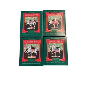 Set Of 4 Enesco 1989 Holiday Christmas Carousel Horse Collection